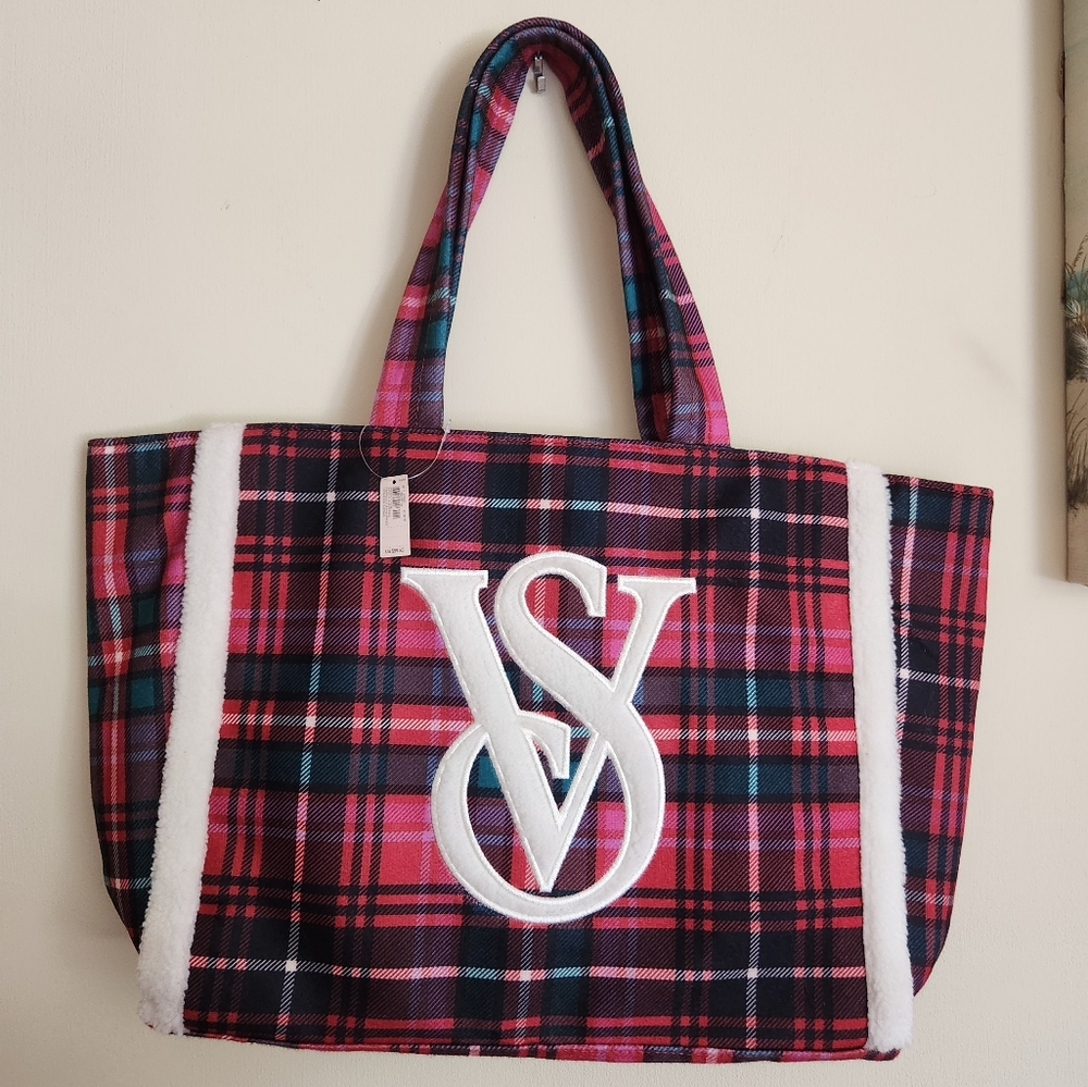 Victoria's Secret plaid tote bag NWT